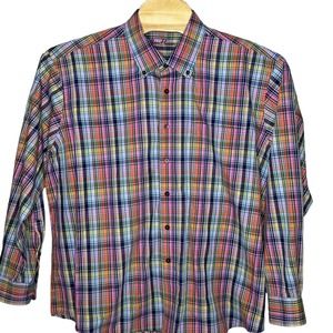 Alan Flusser Men's Classic Cotton Button Down Long Sleeve Rainbow Plaid …